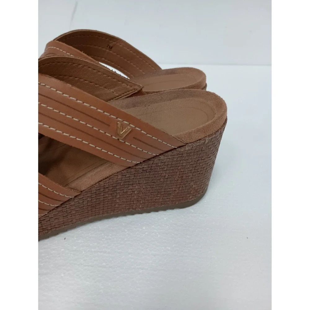 Vionic Wedge Sandals Womens 7M Brown Leather Orthotic Comfort Strappy Shoes